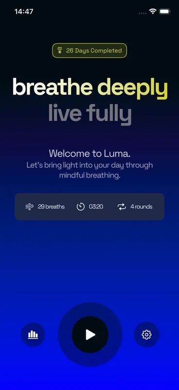 Luma guided power breathing pacer with visual orb