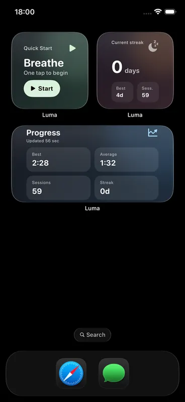 Luma iOS Home Screen and Lock Screen breathwork widgets